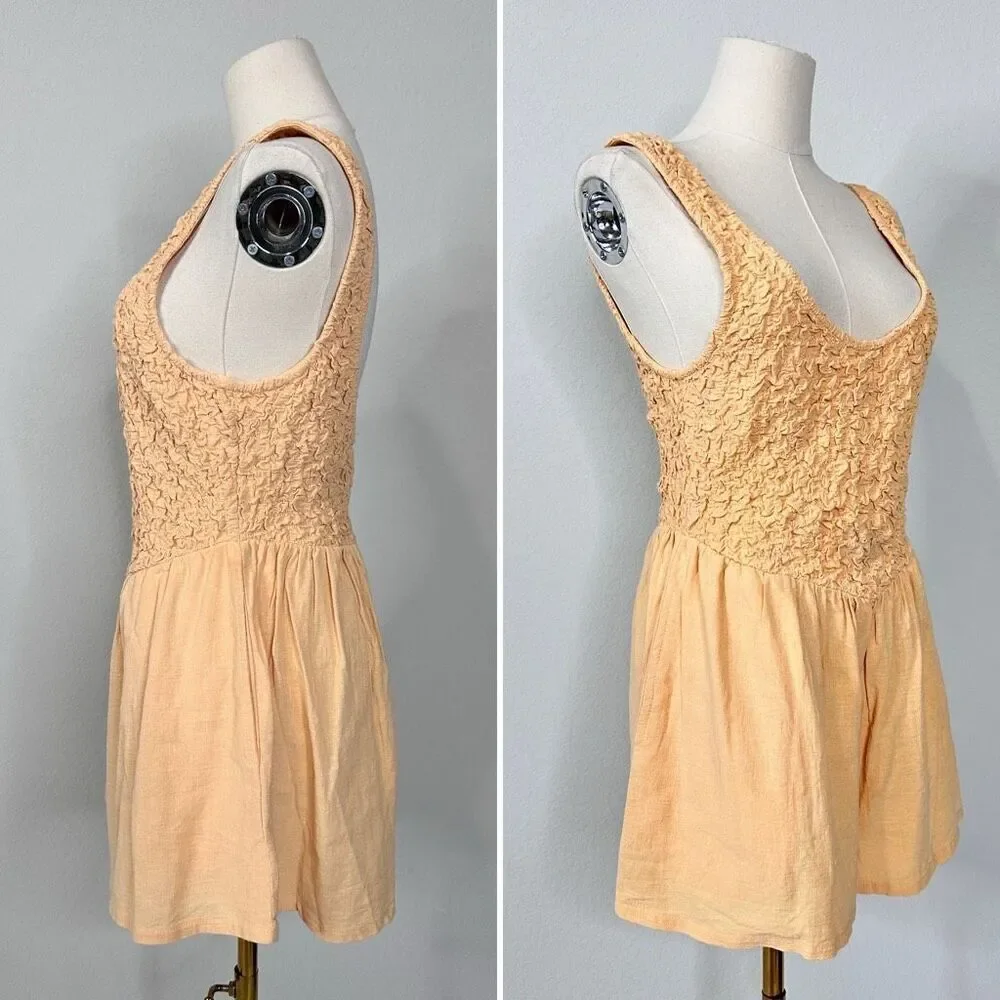 Free People Juliette Smocked Romper Sz S Cotton Gauze Boho Coquette Beachy NWT